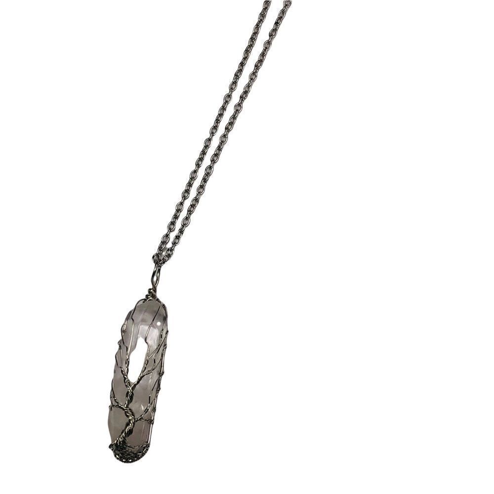 Tree of Life Wire Wrapped Clear Quartz Crystal Necklace - Picture 6 of 11